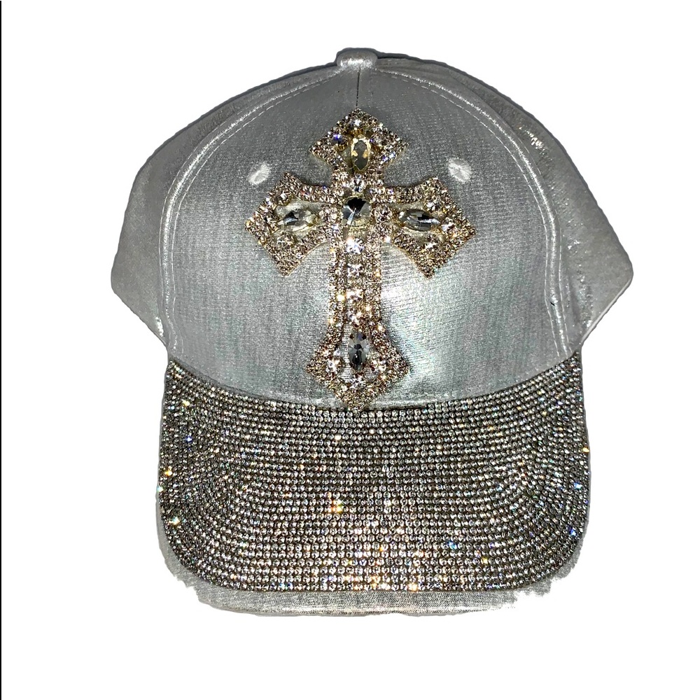 Sliver Crystal Cross Hat Cap